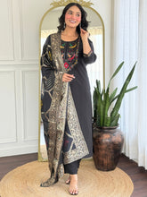 Printed Art Silk Kurta With Pants & Dupatta